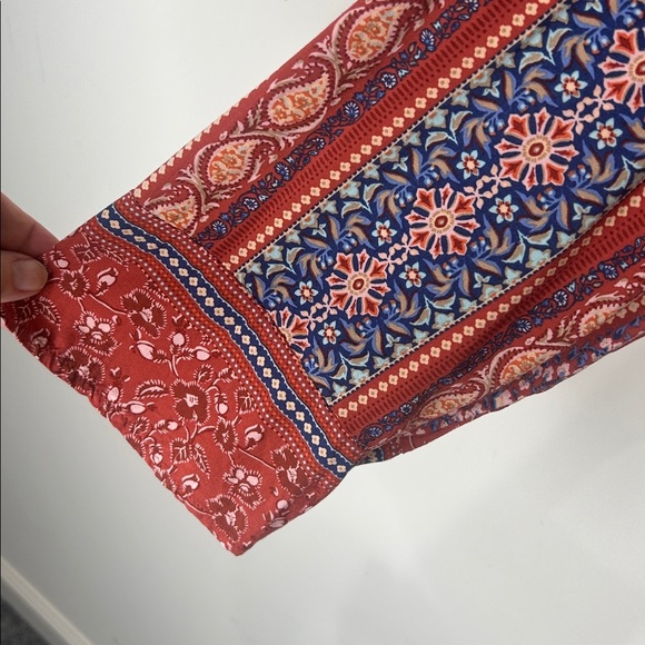 J JILL Paisley Floral Print Bateau Neck 3/4 Sleeve Boho Blouse Size Large - Picture 5 of 13